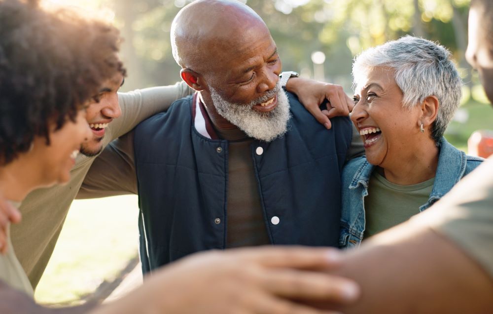 Senior couple laughing looking at each other  